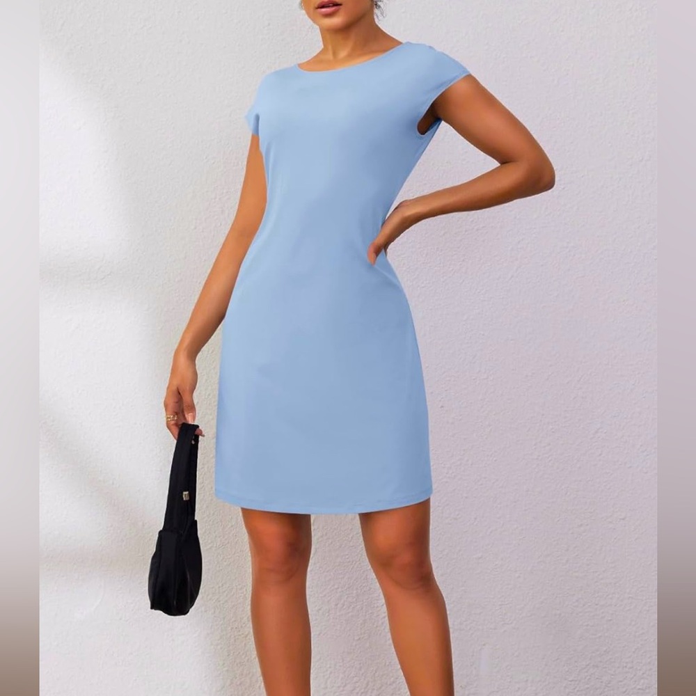 Spring Blue Scoop Back Dress